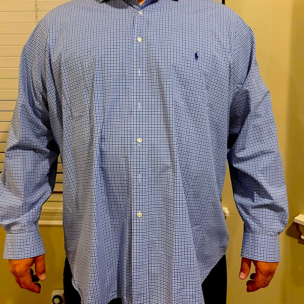 Ralph Lauren long Sleeve Button Down. Big and Tall 4XLT Blue Multi Gingham.